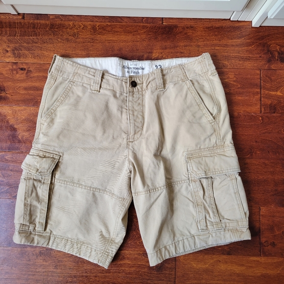 Abercrombie & Fitch Khaki Cargo Shorts Button Fly Distressed - Picture 1 of 13